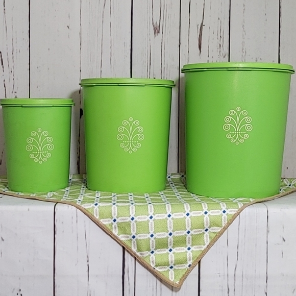 Tupperware Other - Trio of Boho Farmhouse Apple Green Vintage Tupperware Canisters